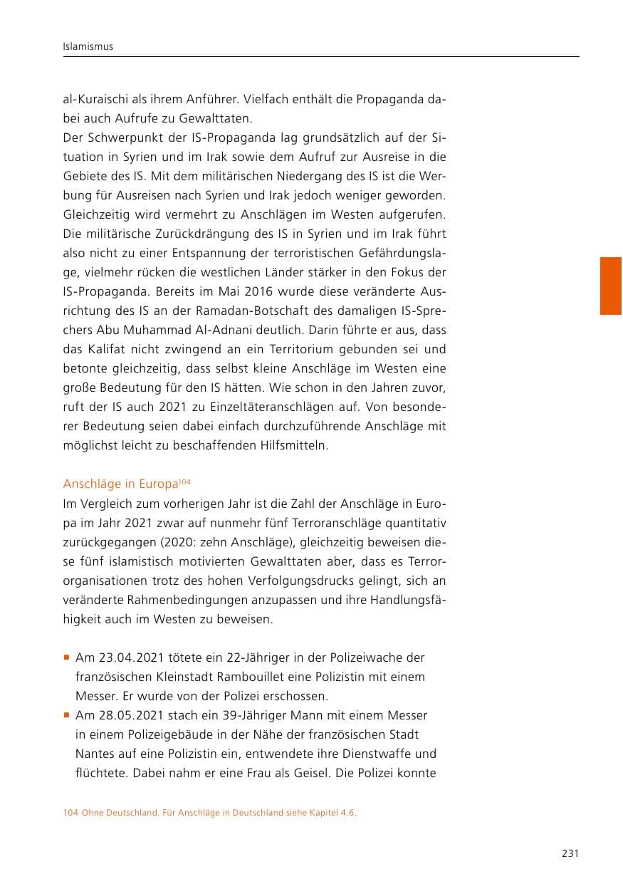 Seite 233 des Verfassungsschutzbericht 2021 Niedersachsen