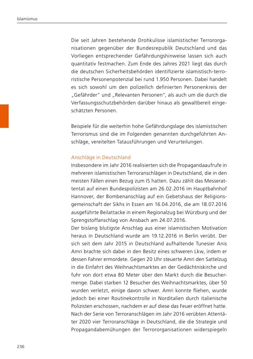 Seite 238 des Verfassungsschutzbericht 2021 Niedersachsen