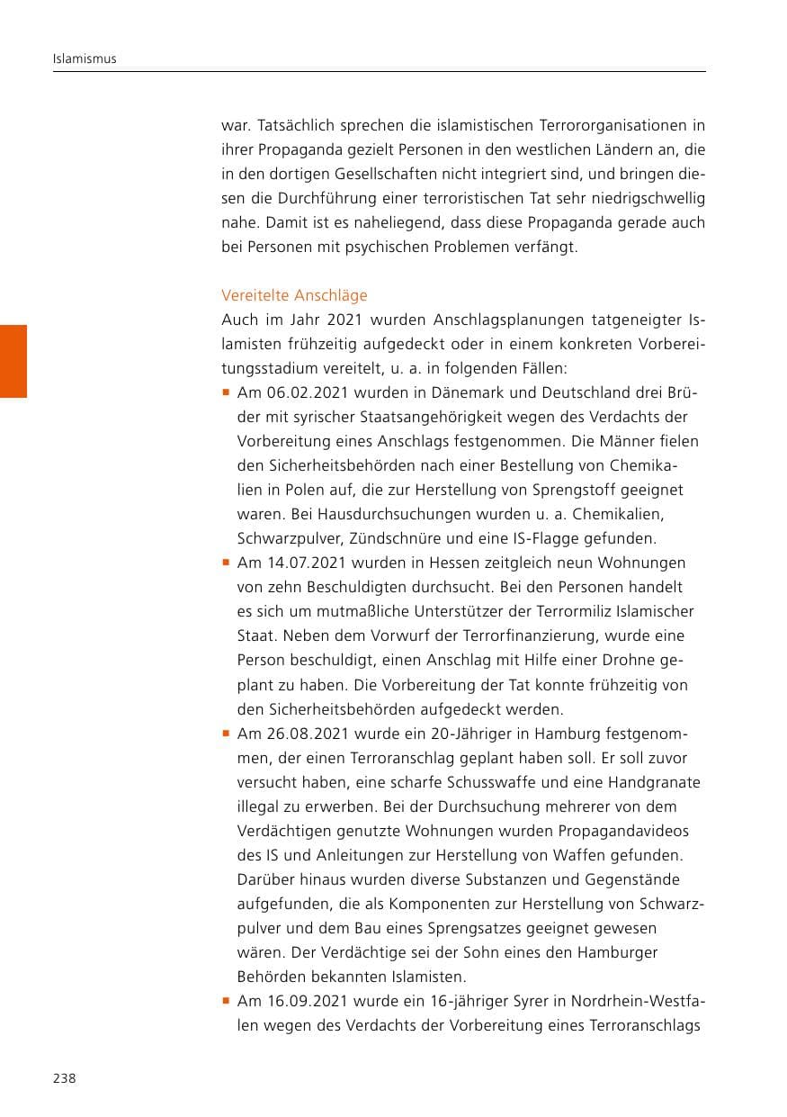 Seite 240 des Verfassungsschutzbericht 2021 Niedersachsen