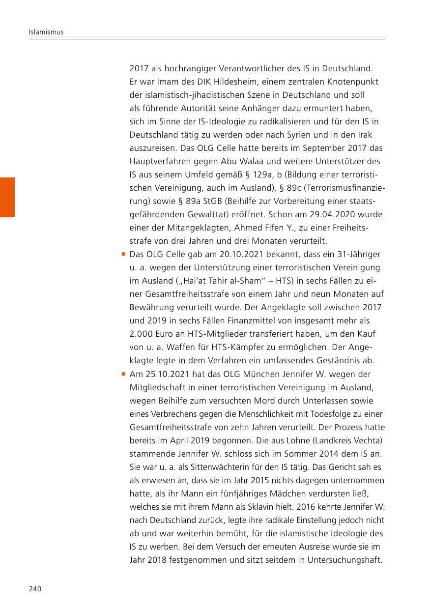 Seite 242 des Verfassungsschutzbericht 2021 Niedersachsen