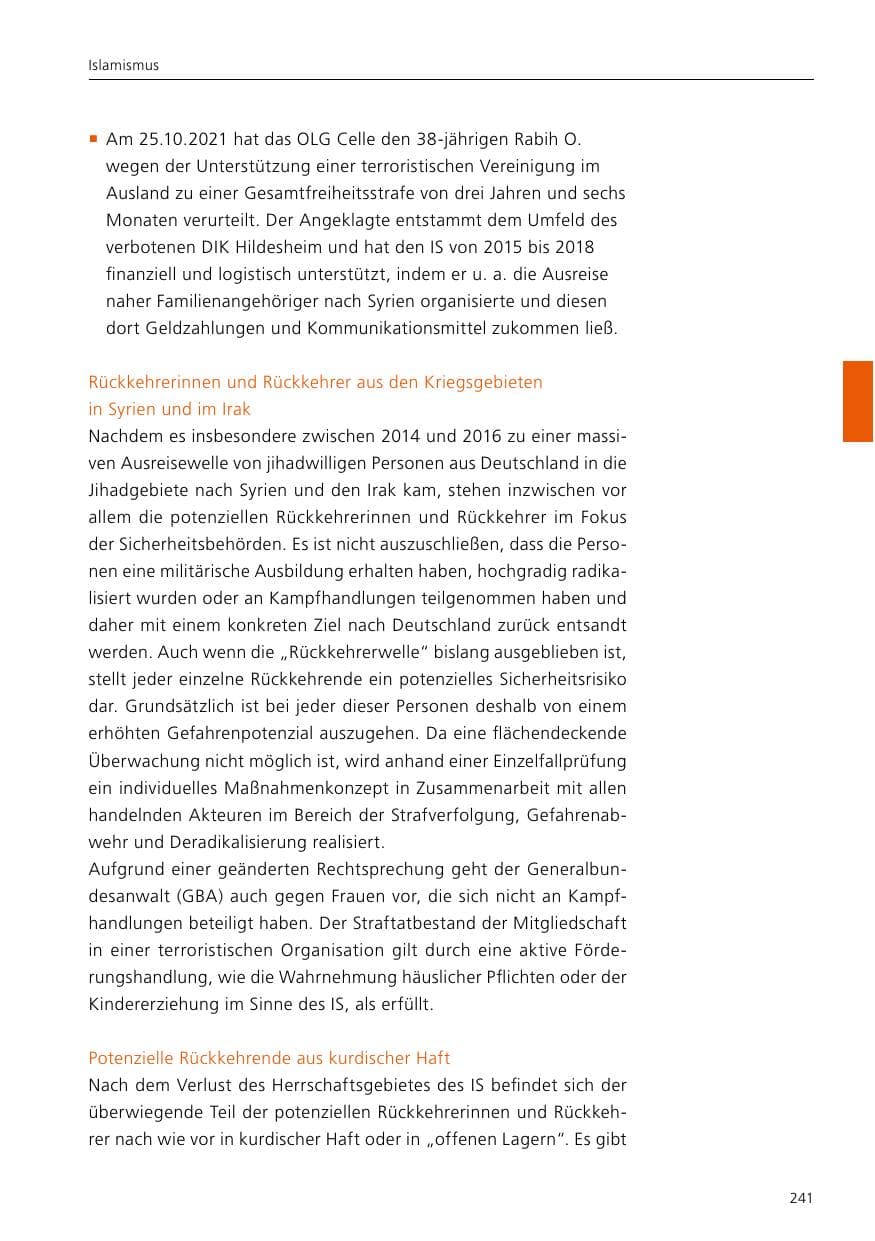 Seite 243 des Verfassungsschutzbericht 2021 Niedersachsen