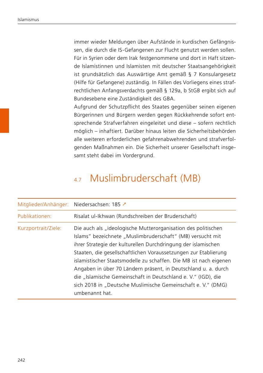 Seite 244 des Verfassungsschutzbericht 2021 Niedersachsen