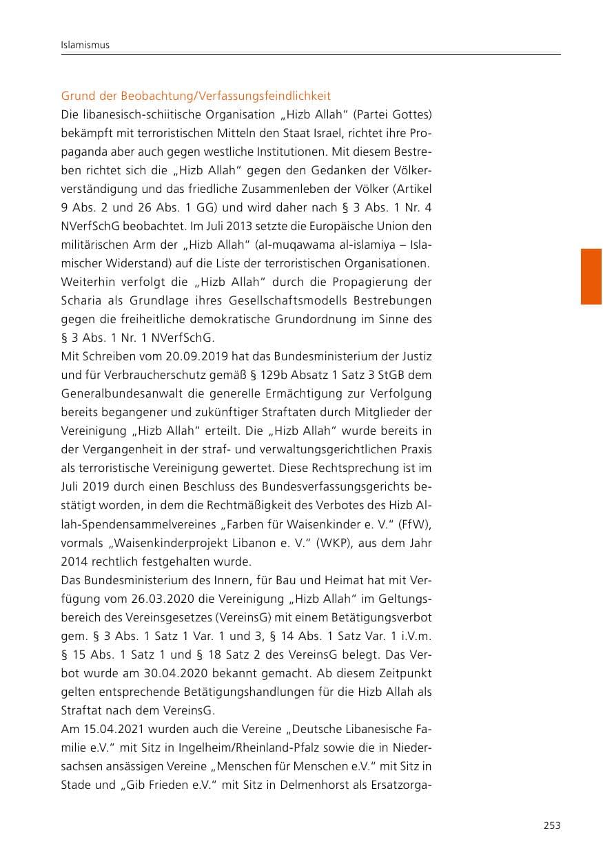Seite 255 des Verfassungsschutzbericht 2021 Niedersachsen