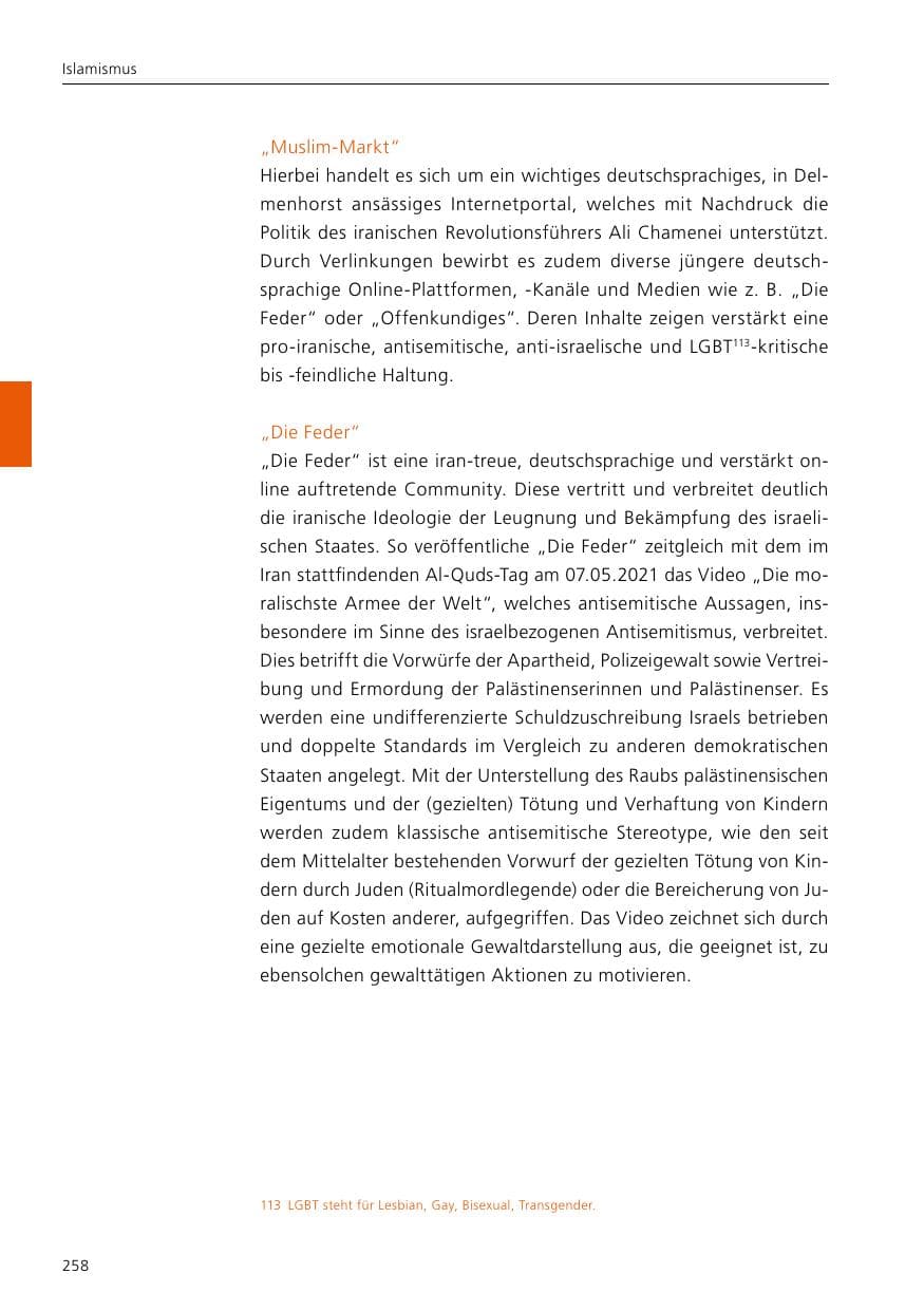 Seite 260 des Verfassungsschutzbericht 2021 Niedersachsen