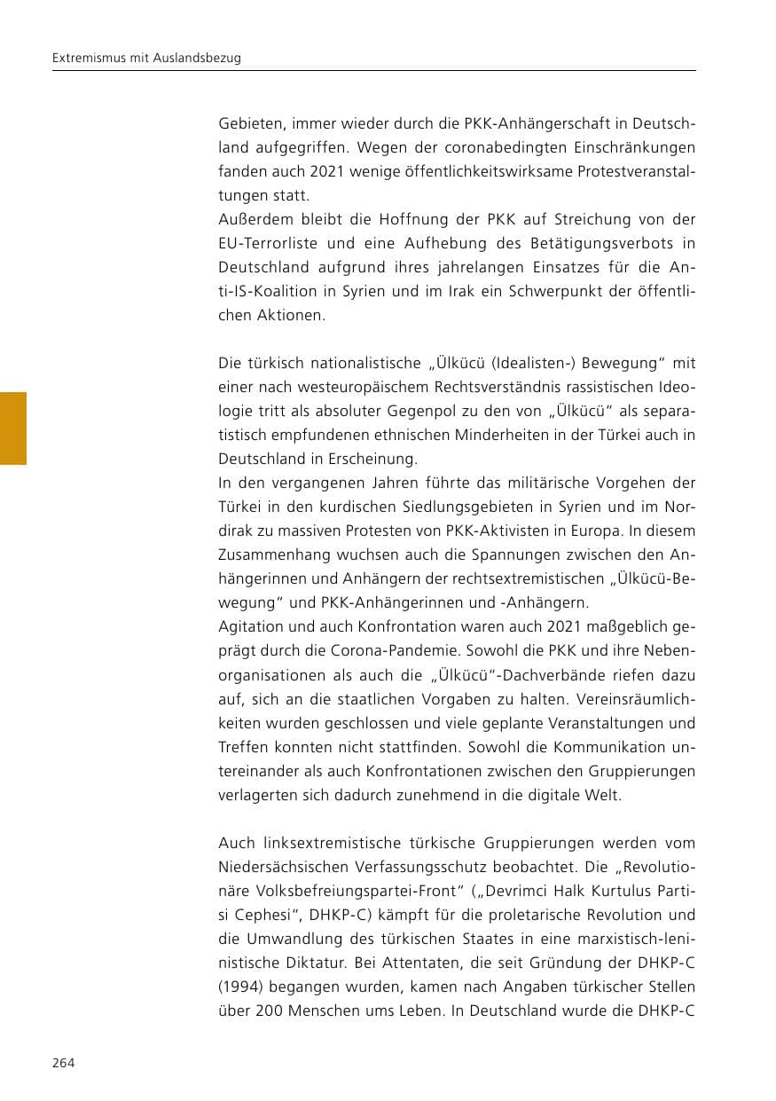 Seite 266 des Verfassungsschutzbericht 2021 Niedersachsen