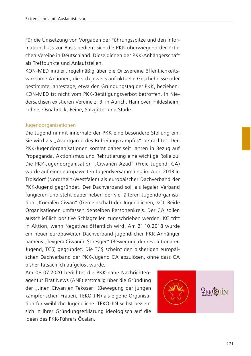 Seite 273 des Verfassungsschutzbericht 2021 Niedersachsen
