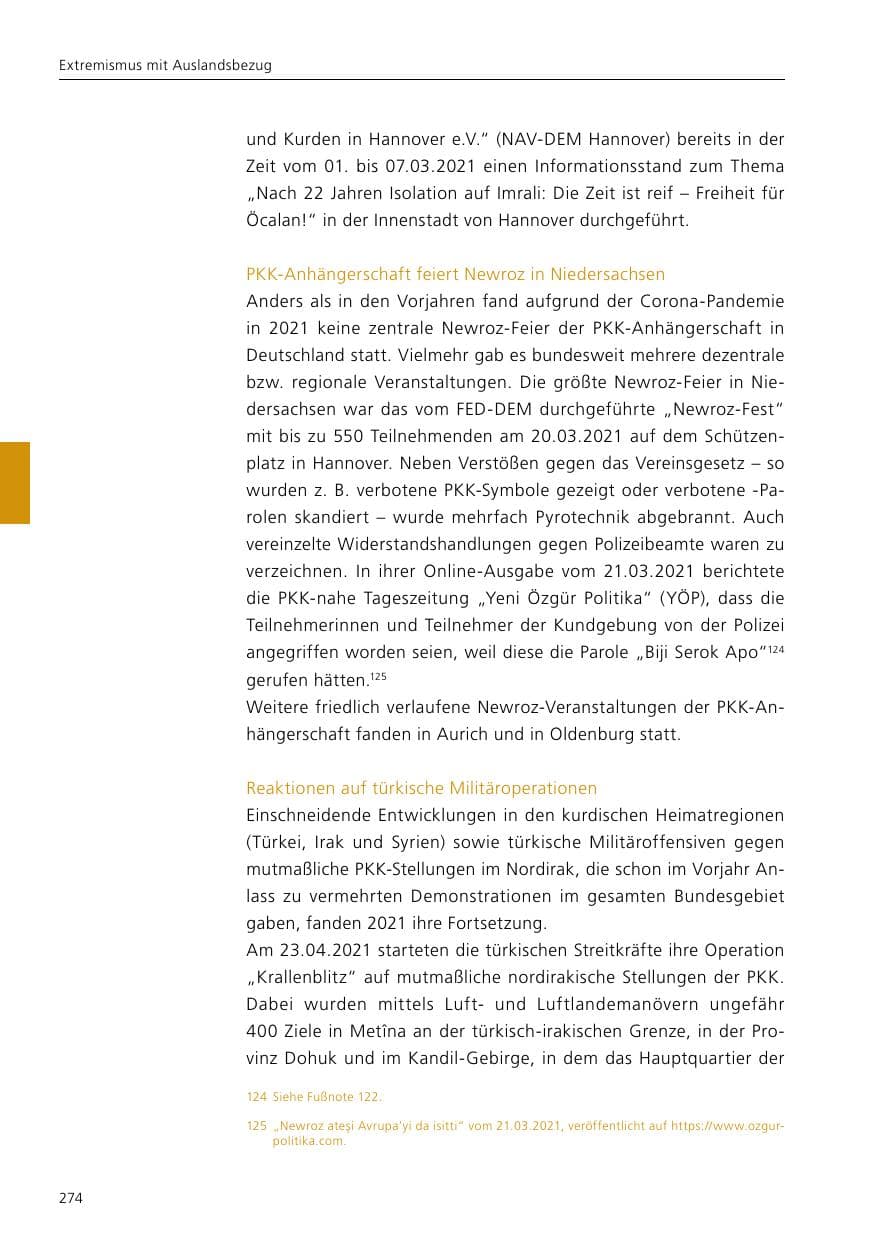 Seite 276 des Verfassungsschutzbericht 2021 Niedersachsen