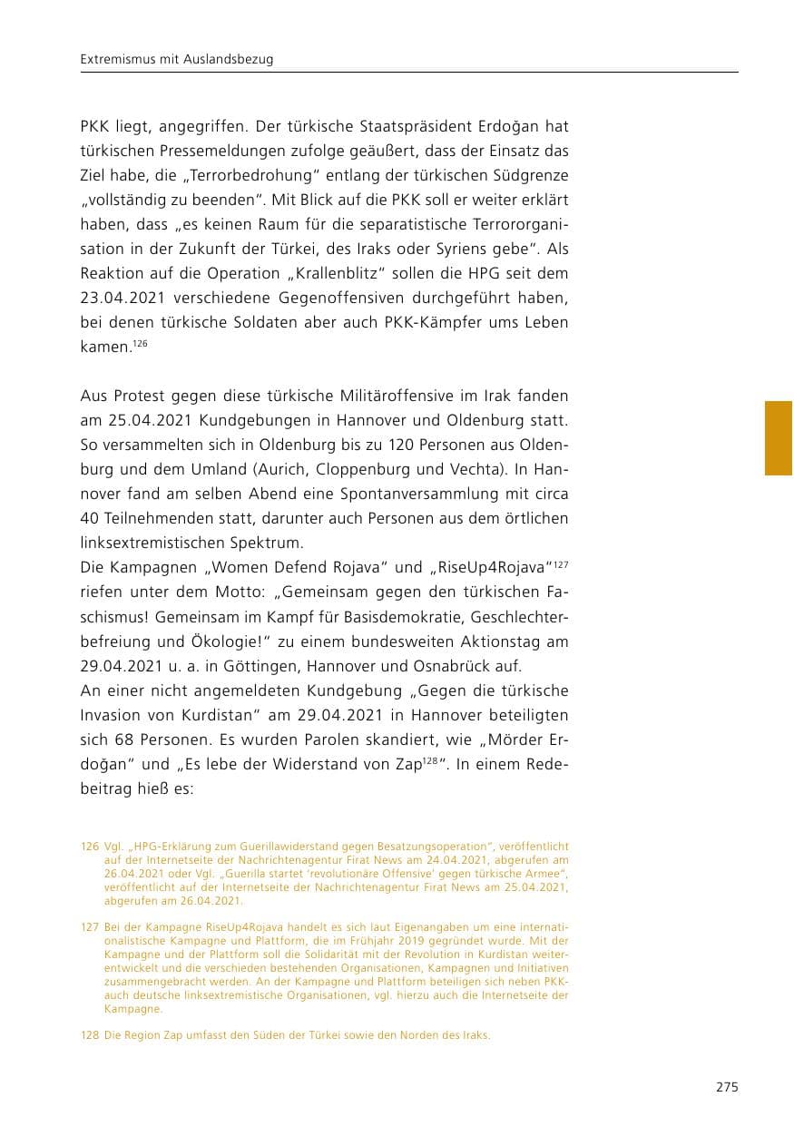 Seite 277 des Verfassungsschutzbericht 2021 Niedersachsen
