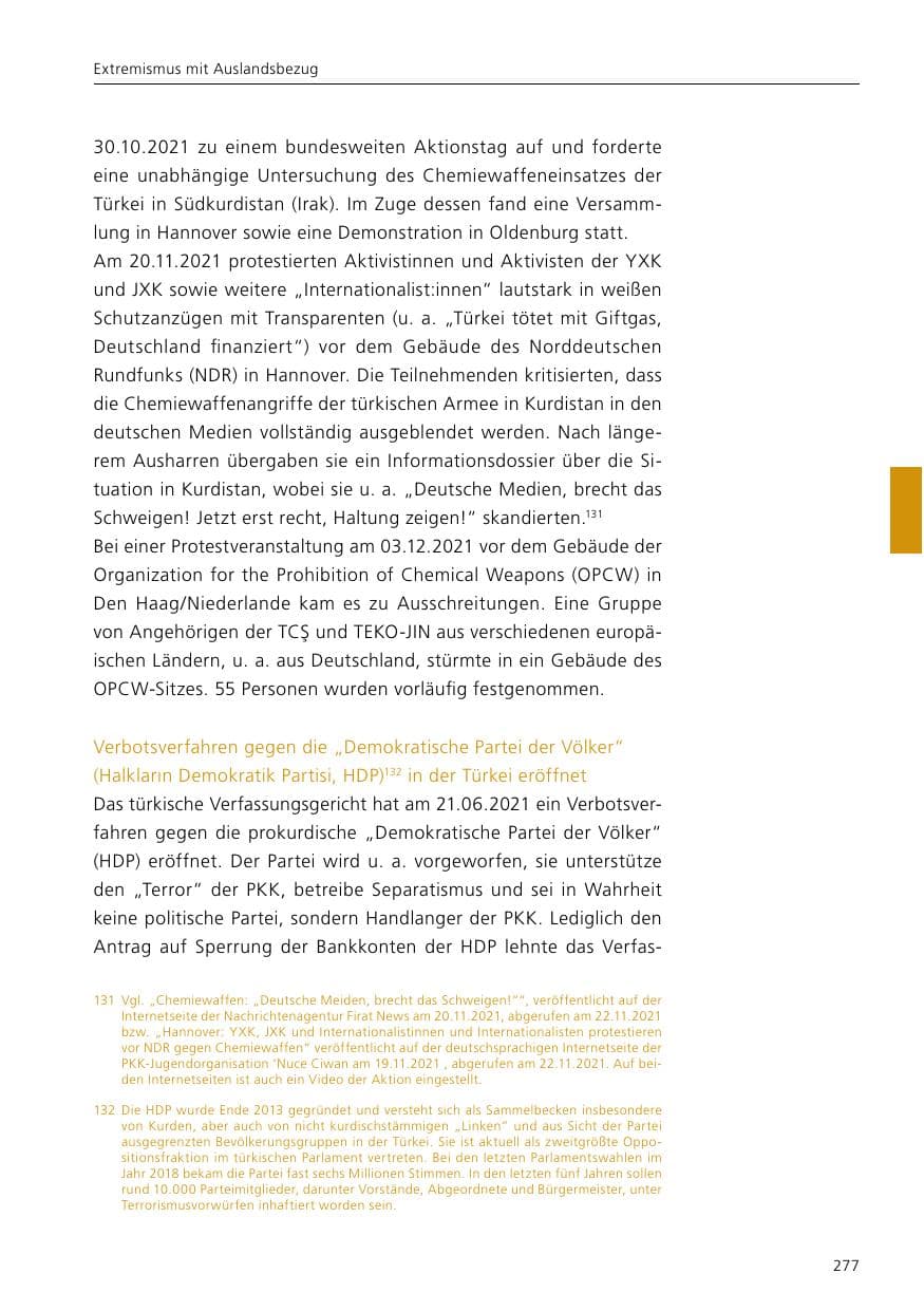 Seite 279 des Verfassungsschutzbericht 2021 Niedersachsen