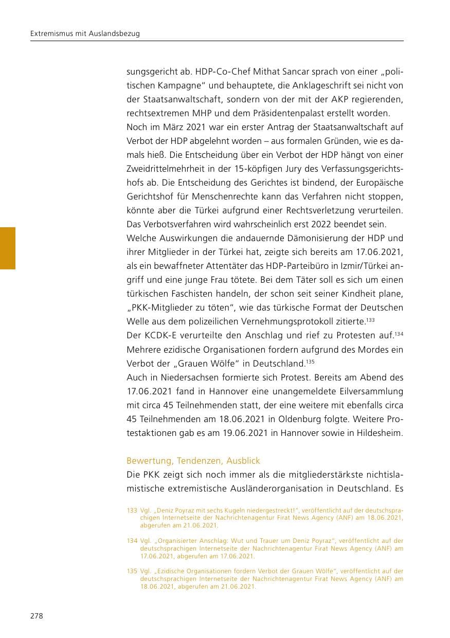 Seite 280 des Verfassungsschutzbericht 2021 Niedersachsen