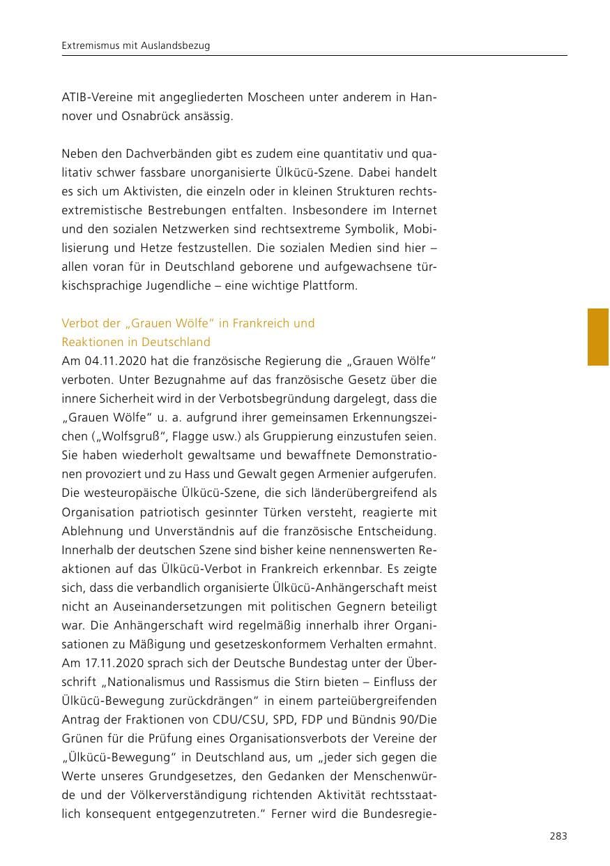 Seite 285 des Verfassungsschutzbericht 2021 Niedersachsen