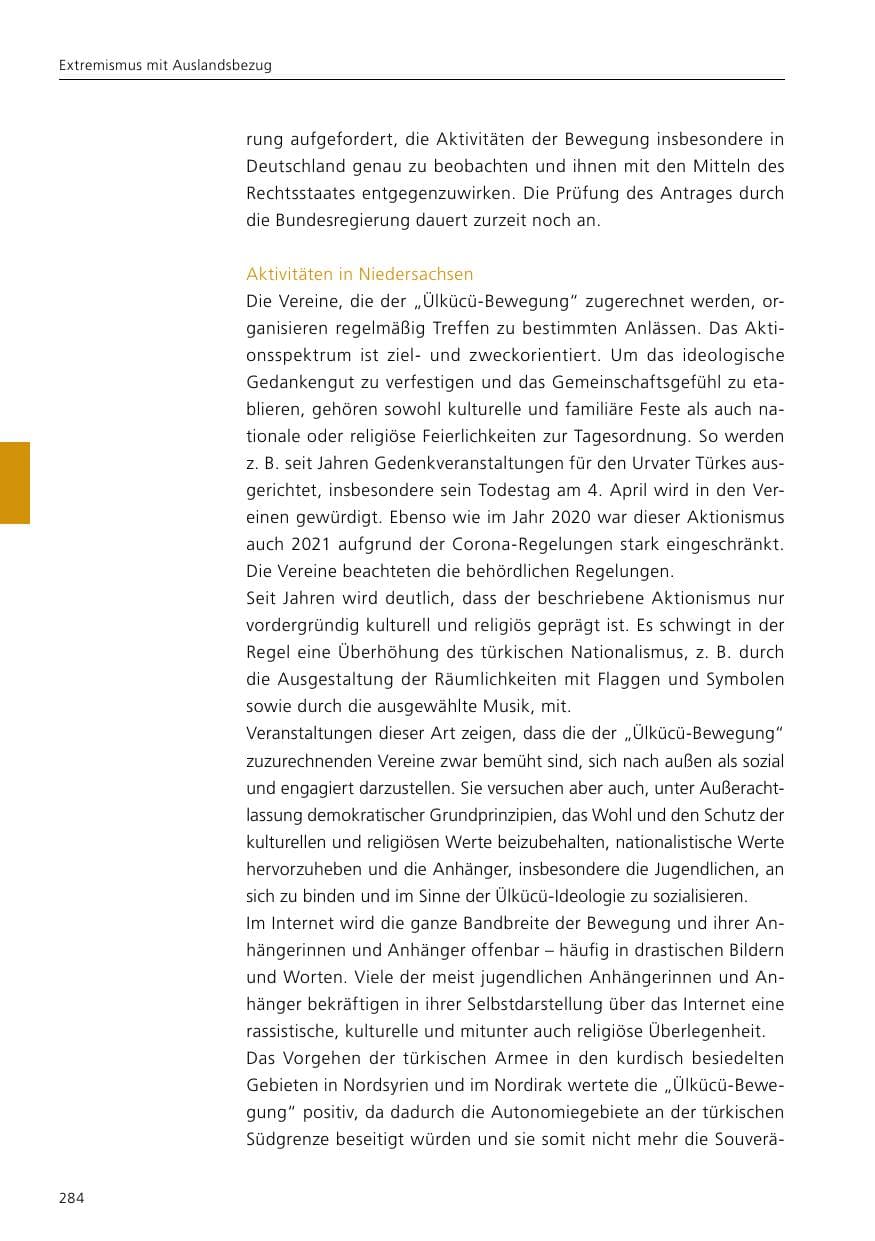 Seite 286 des Verfassungsschutzbericht 2021 Niedersachsen
