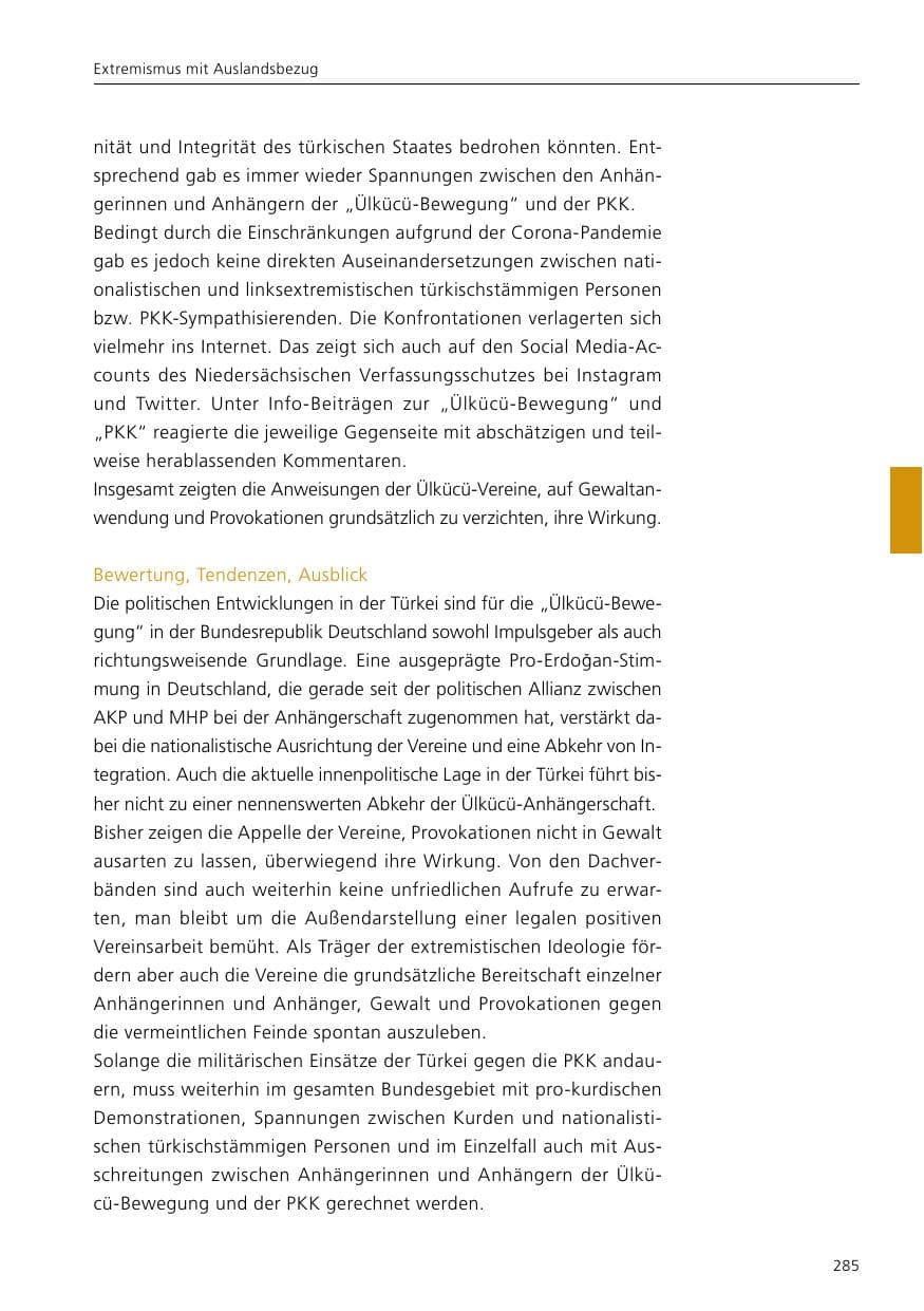 Seite 287 des Verfassungsschutzbericht 2021 Niedersachsen