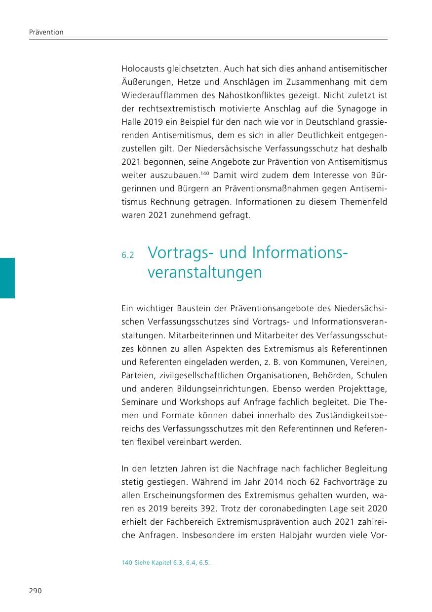 Seite 292 des Verfassungsschutzbericht 2021 Niedersachsen
