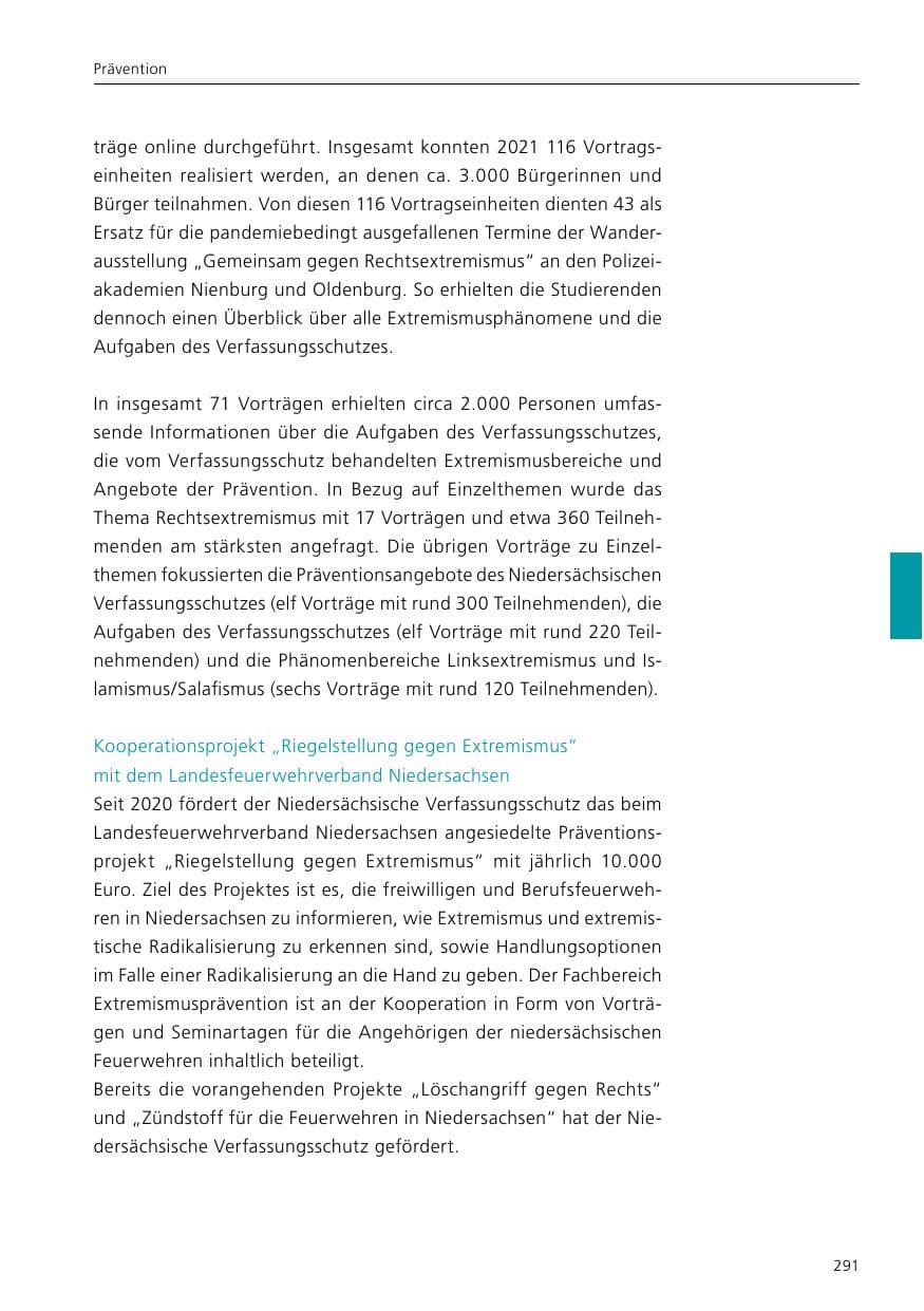 Seite 293 des Verfassungsschutzbericht 2021 Niedersachsen