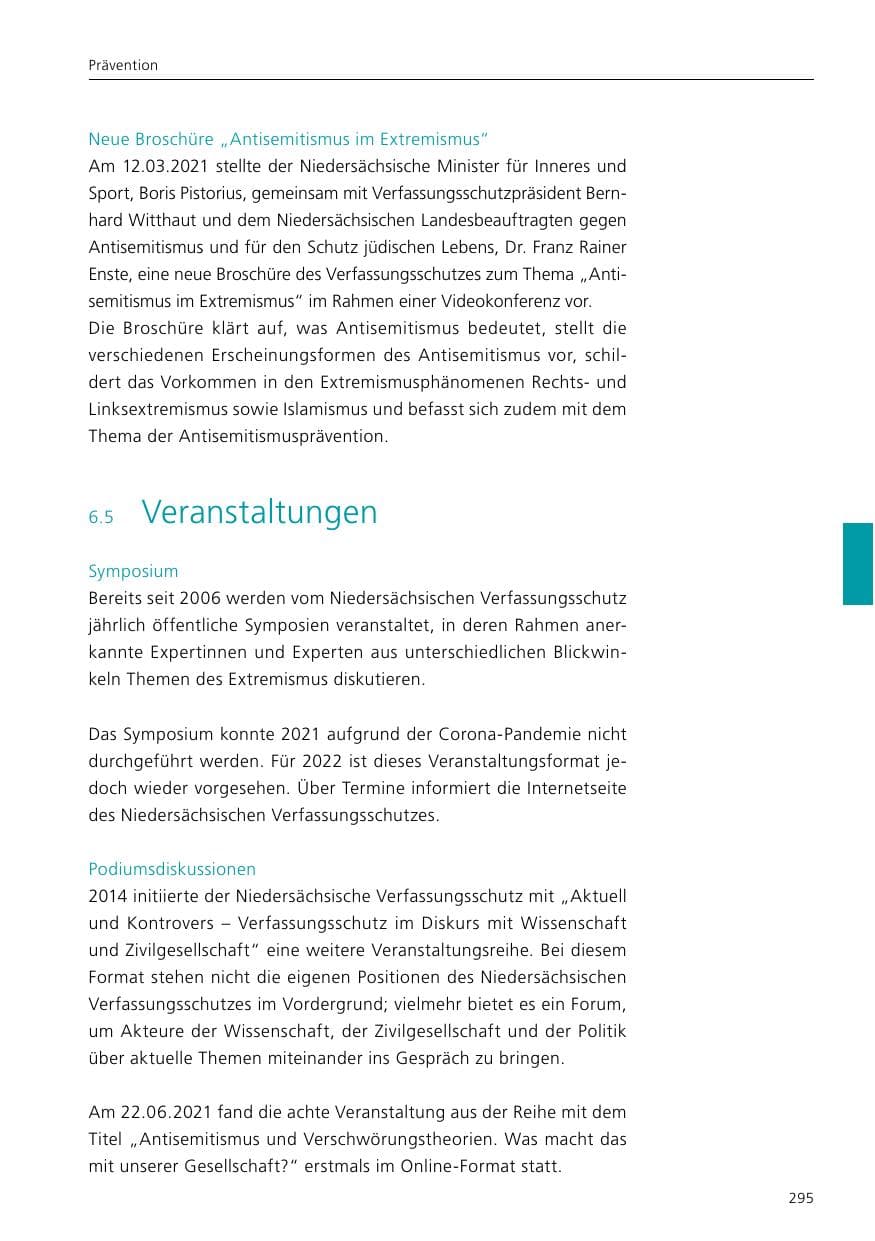 Seite 297 des Verfassungsschutzbericht 2021 Niedersachsen