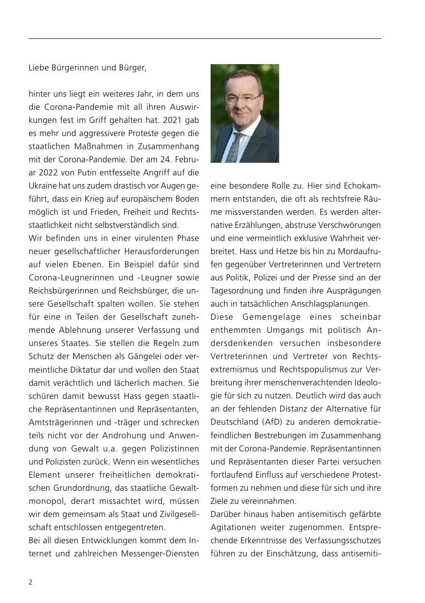 Seite 4 des Verfassungsschutzbericht 2021 Niedersachsen