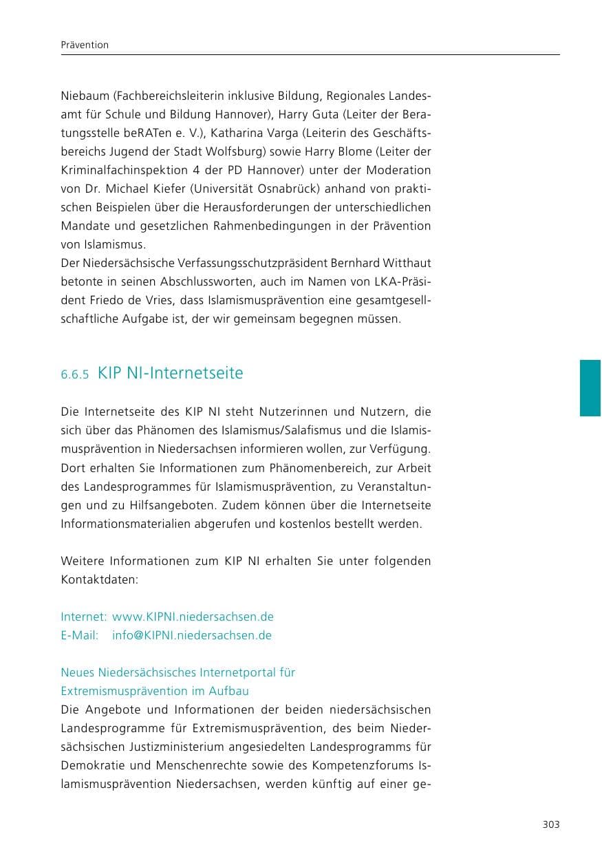 Seite 305 des Verfassungsschutzbericht 2021 Niedersachsen