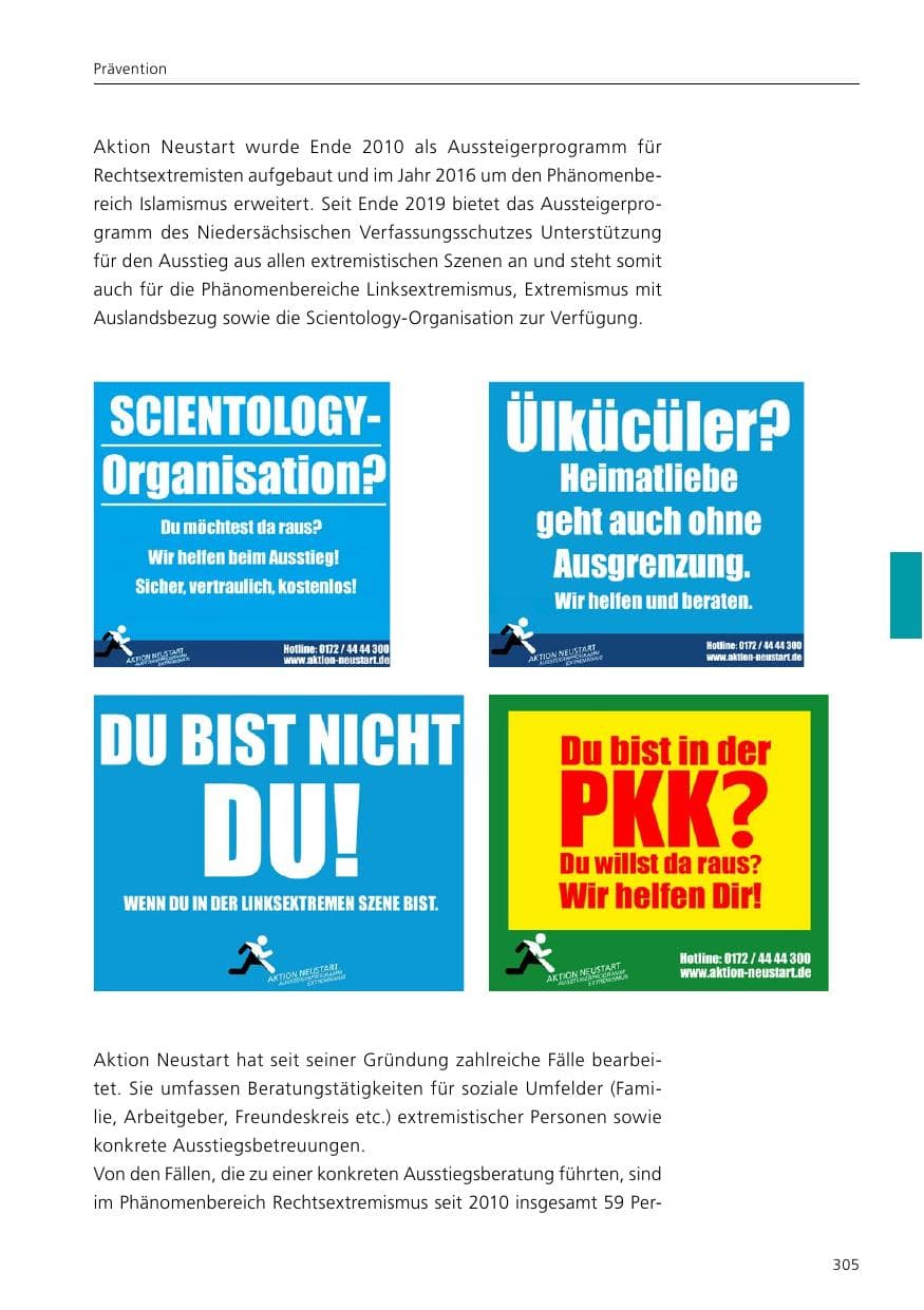 Seite 307 des Verfassungsschutzbericht 2021 Niedersachsen