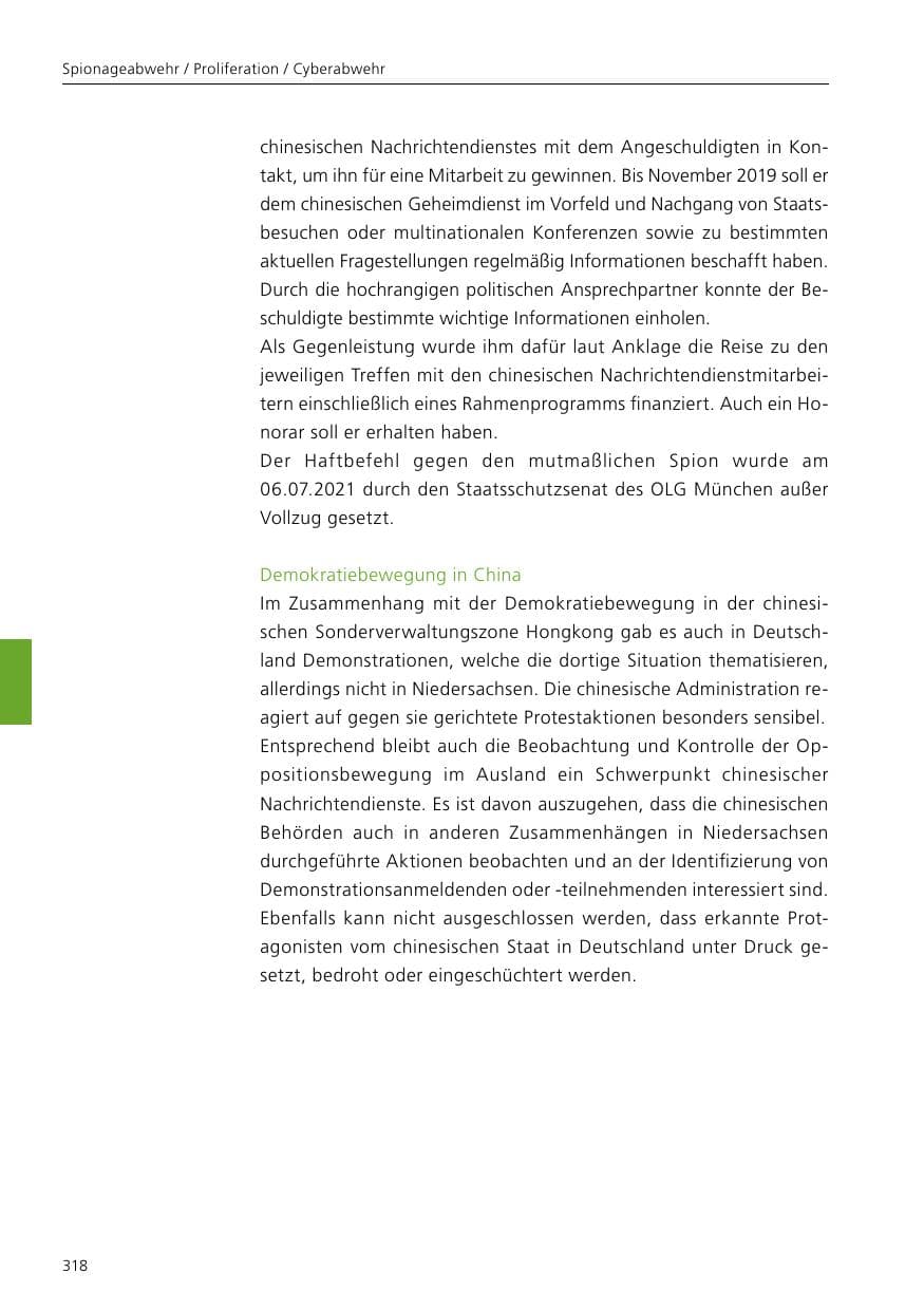 Seite 320 des Verfassungsschutzbericht 2021 Niedersachsen