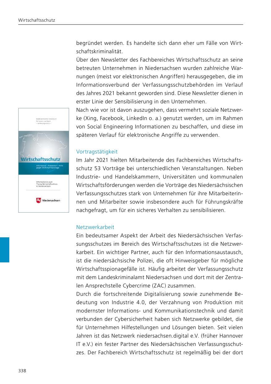 Seite 340 des Verfassungsschutzbericht 2021 Niedersachsen