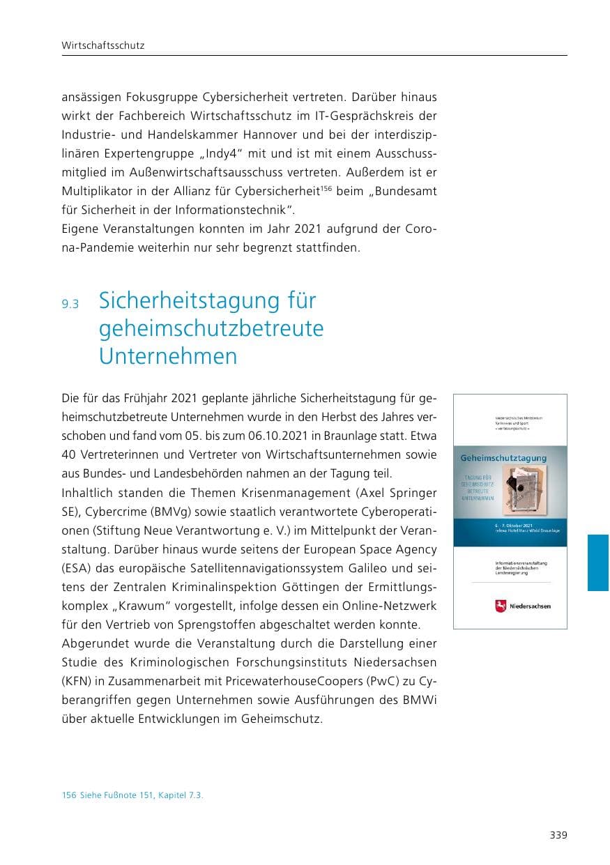 Seite 341 des Verfassungsschutzbericht 2021 Niedersachsen