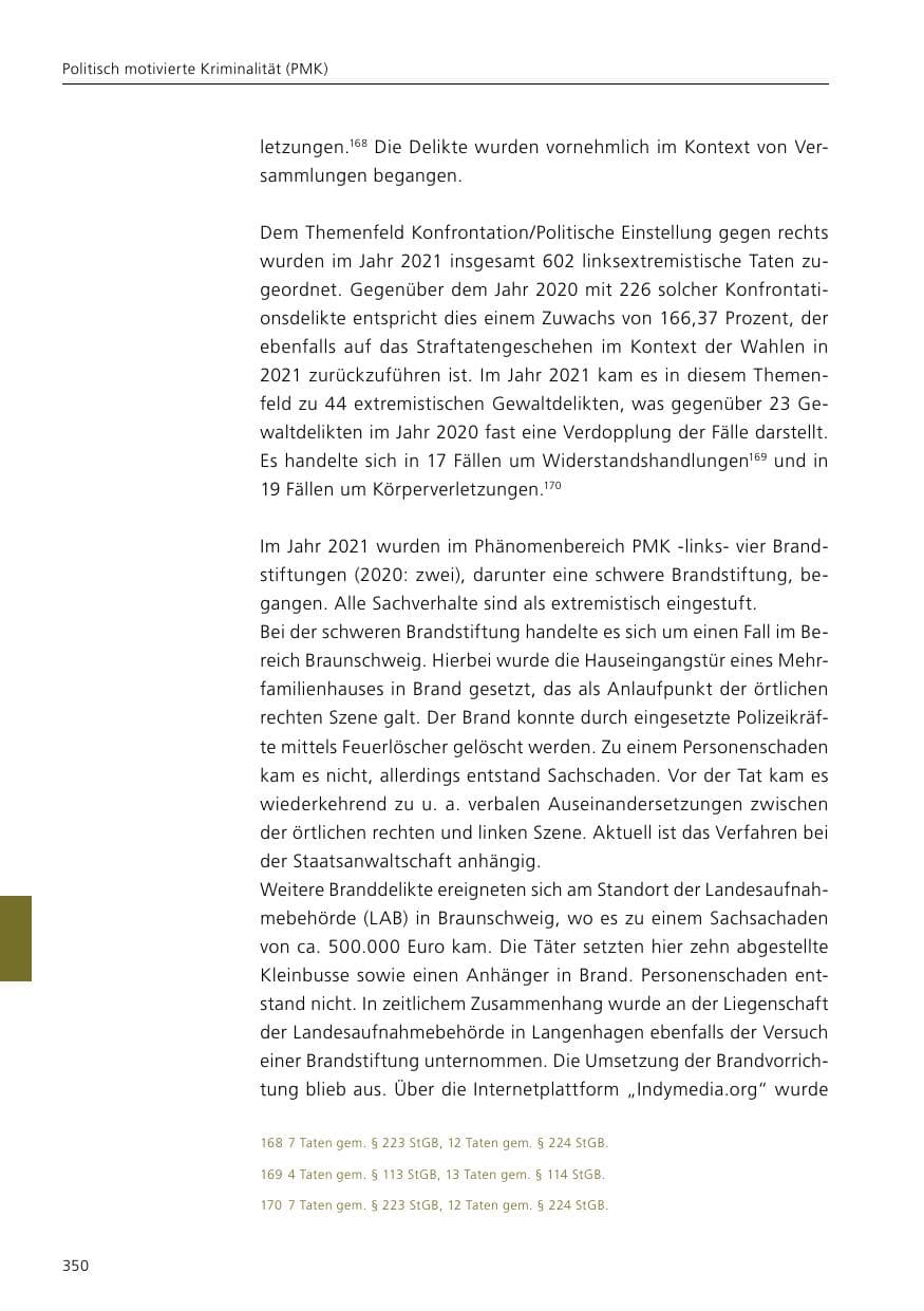 Seite 352 des Verfassungsschutzbericht 2021 Niedersachsen