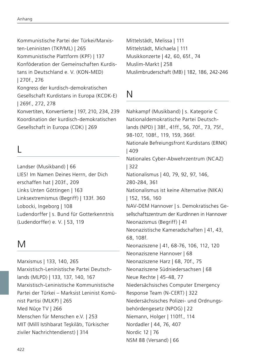 Seite 424 des Verfassungsschutzbericht 2021 Niedersachsen