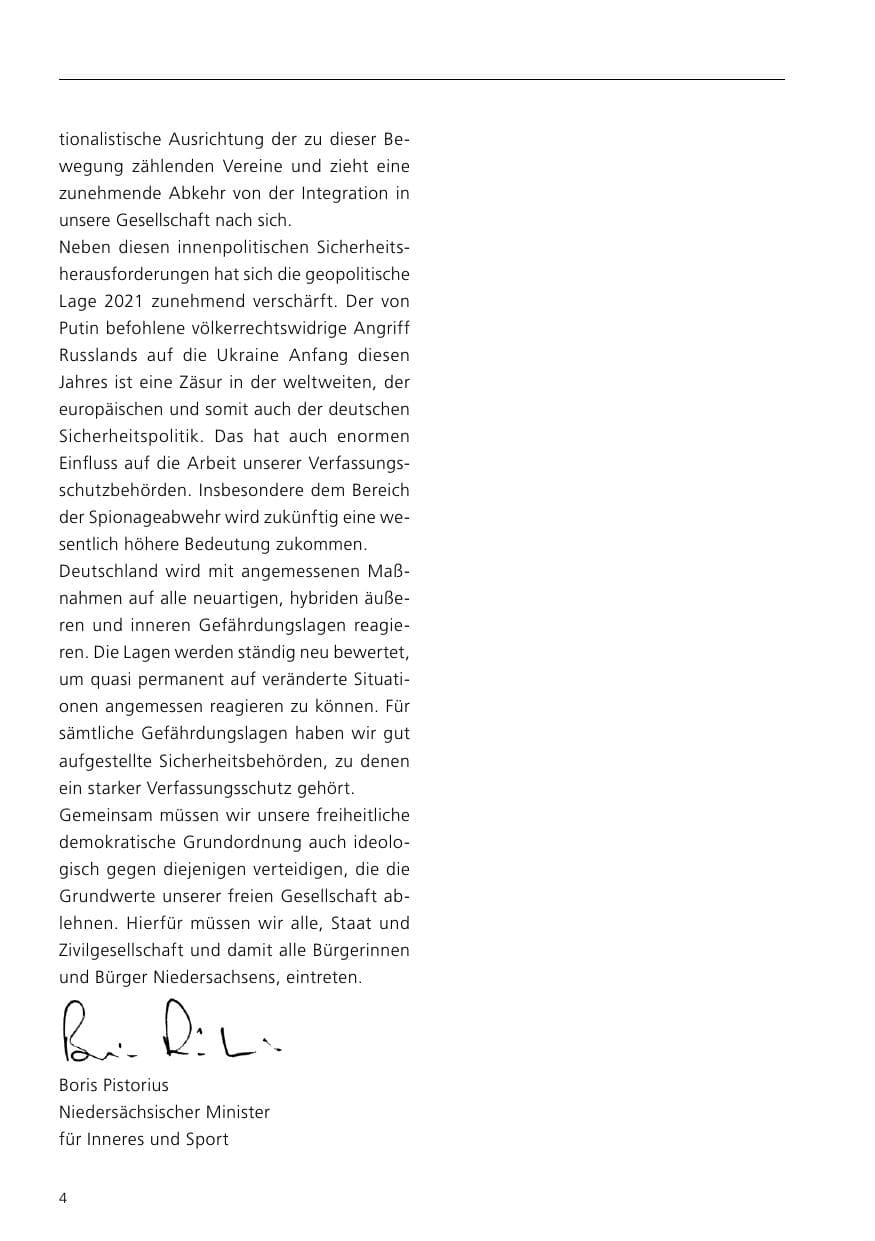 Seite 6 des Verfassungsschutzbericht 2021 Niedersachsen