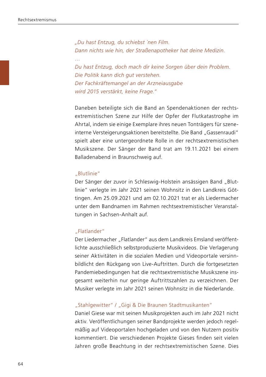 Seite 66 des Verfassungsschutzbericht 2021 Niedersachsen