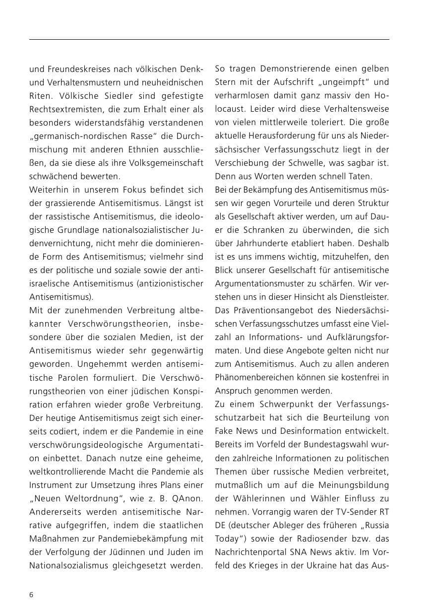 Seite 8 des Verfassungsschutzbericht 2021 Niedersachsen