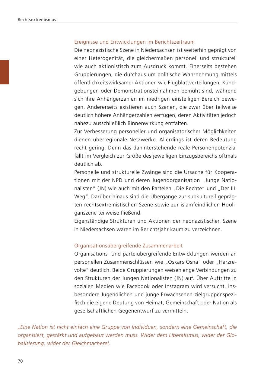 Seite 72 des Verfassungsschutzbericht 2021 Niedersachsen