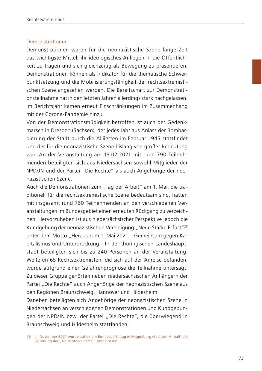 Seite 75 des Verfassungsschutzbericht 2021 Niedersachsen