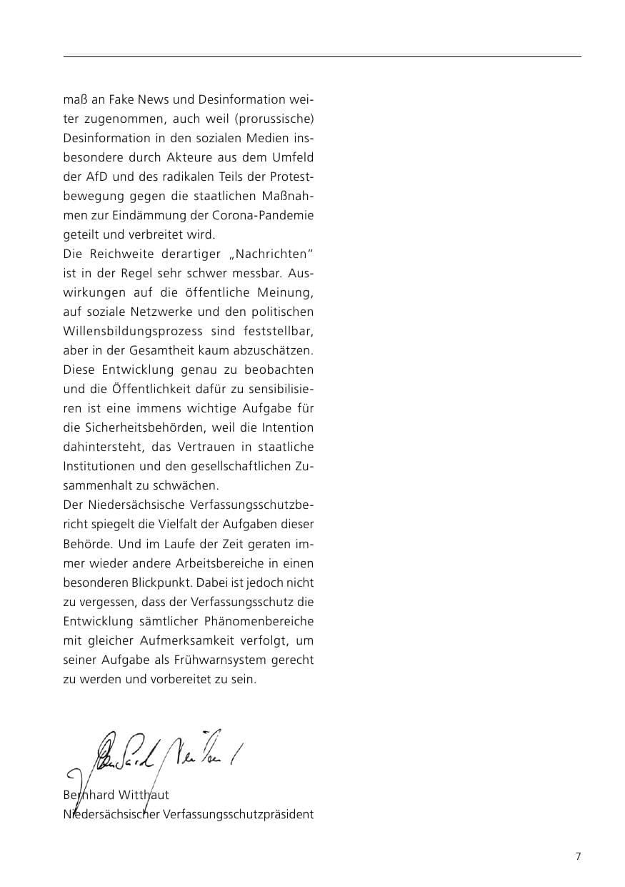 Seite 9 des Verfassungsschutzbericht 2021 Niedersachsen