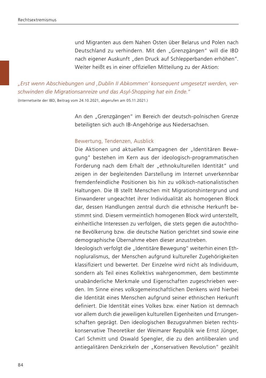 Seite 86 des Verfassungsschutzbericht 2021 Niedersachsen