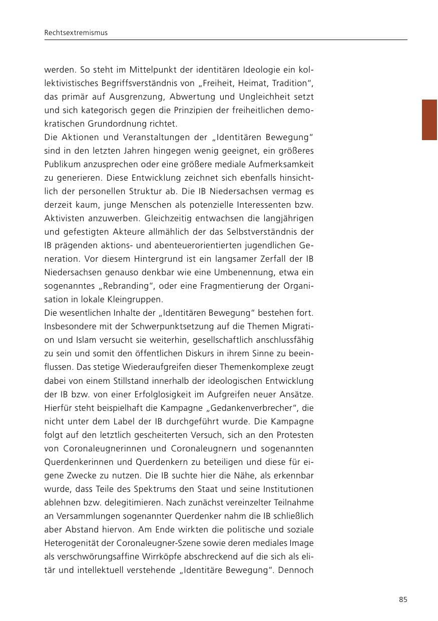 Seite 87 des Verfassungsschutzbericht 2021 Niedersachsen