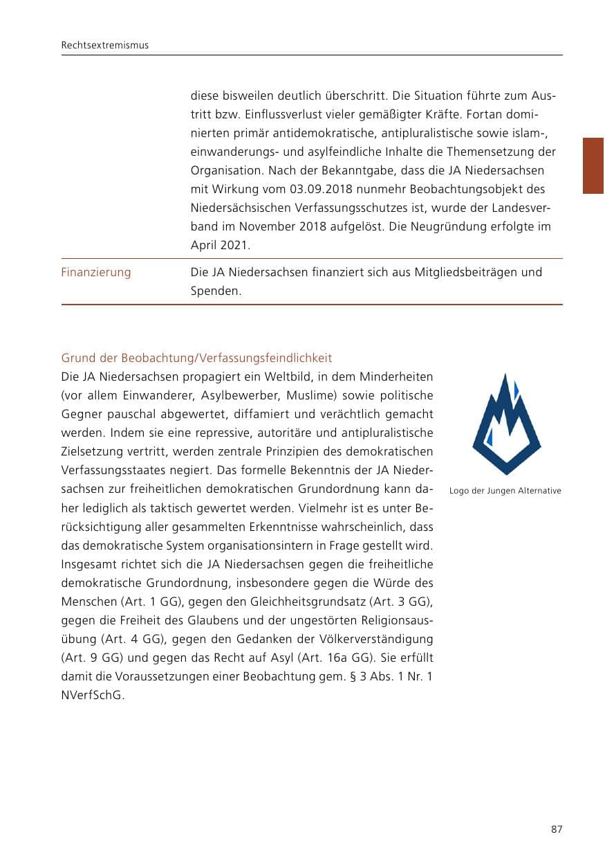 Seite 89 des Verfassungsschutzbericht 2021 Niedersachsen