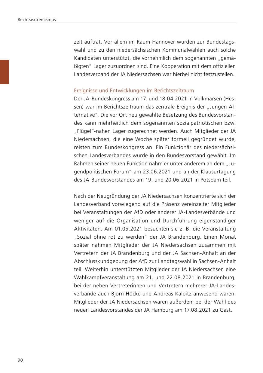 Seite 92 des Verfassungsschutzbericht 2021 Niedersachsen
