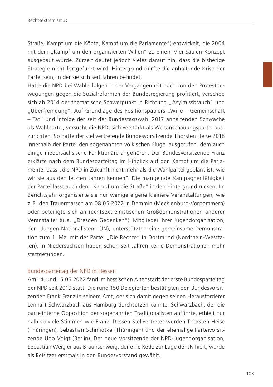 Seite 105 des Verfassungsschutzbericht 2022 Niedersachsen