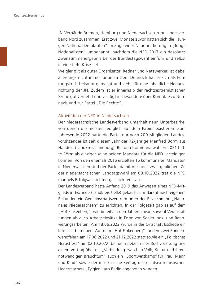 Seite 108 des Verfassungsschutzbericht 2022 Niedersachsen