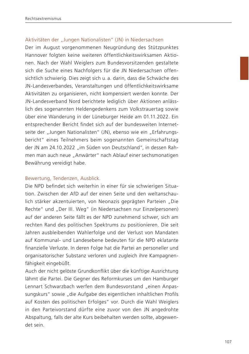Seite 109 des Verfassungsschutzbericht 2022 Niedersachsen