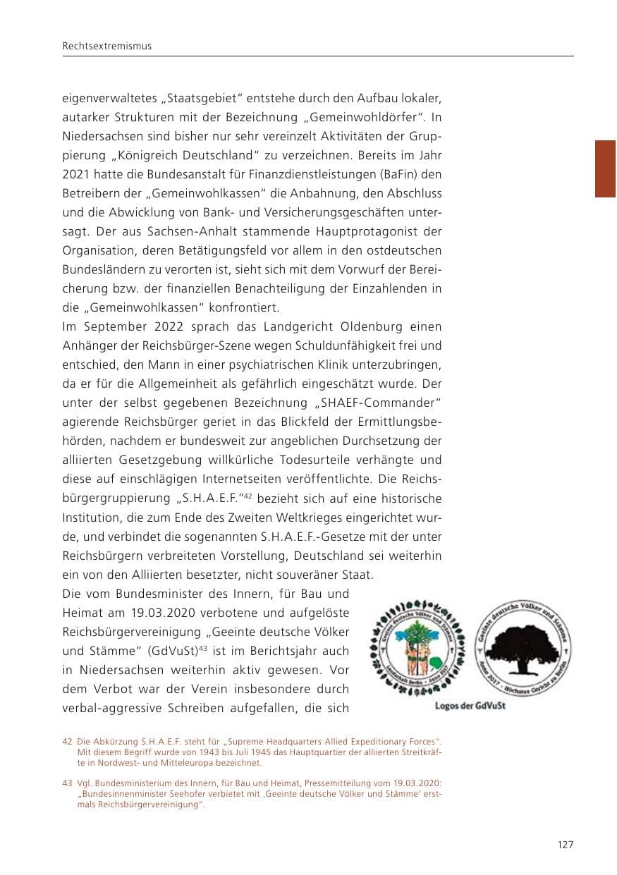 Seite 129 des Verfassungsschutzbericht 2022 Niedersachsen