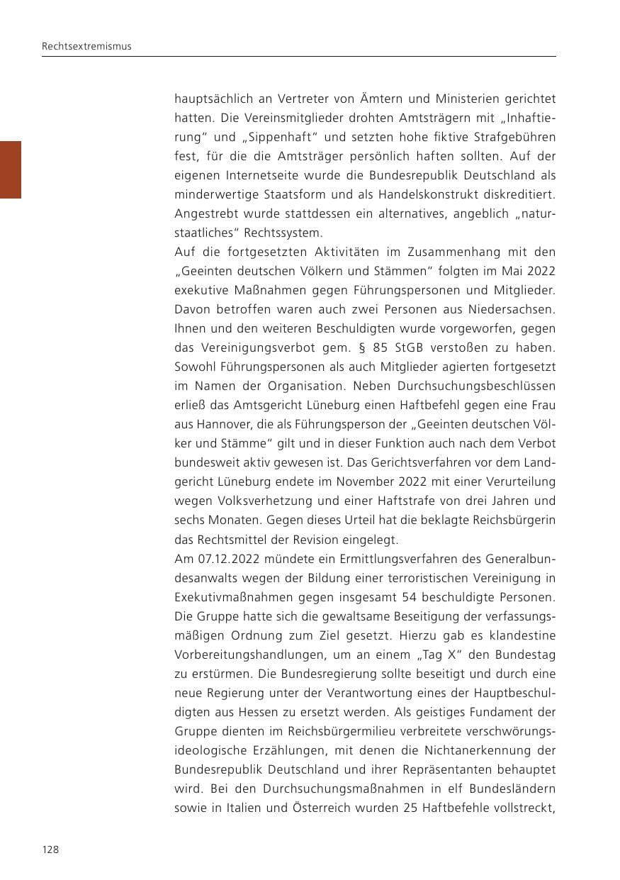 Seite 130 des Verfassungsschutzbericht 2022 Niedersachsen