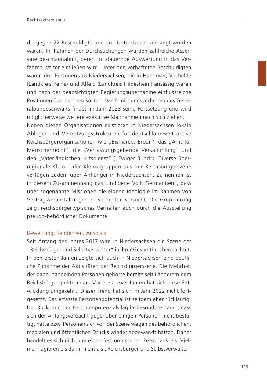 Seite 131 des Verfassungsschutzbericht 2022 Niedersachsen