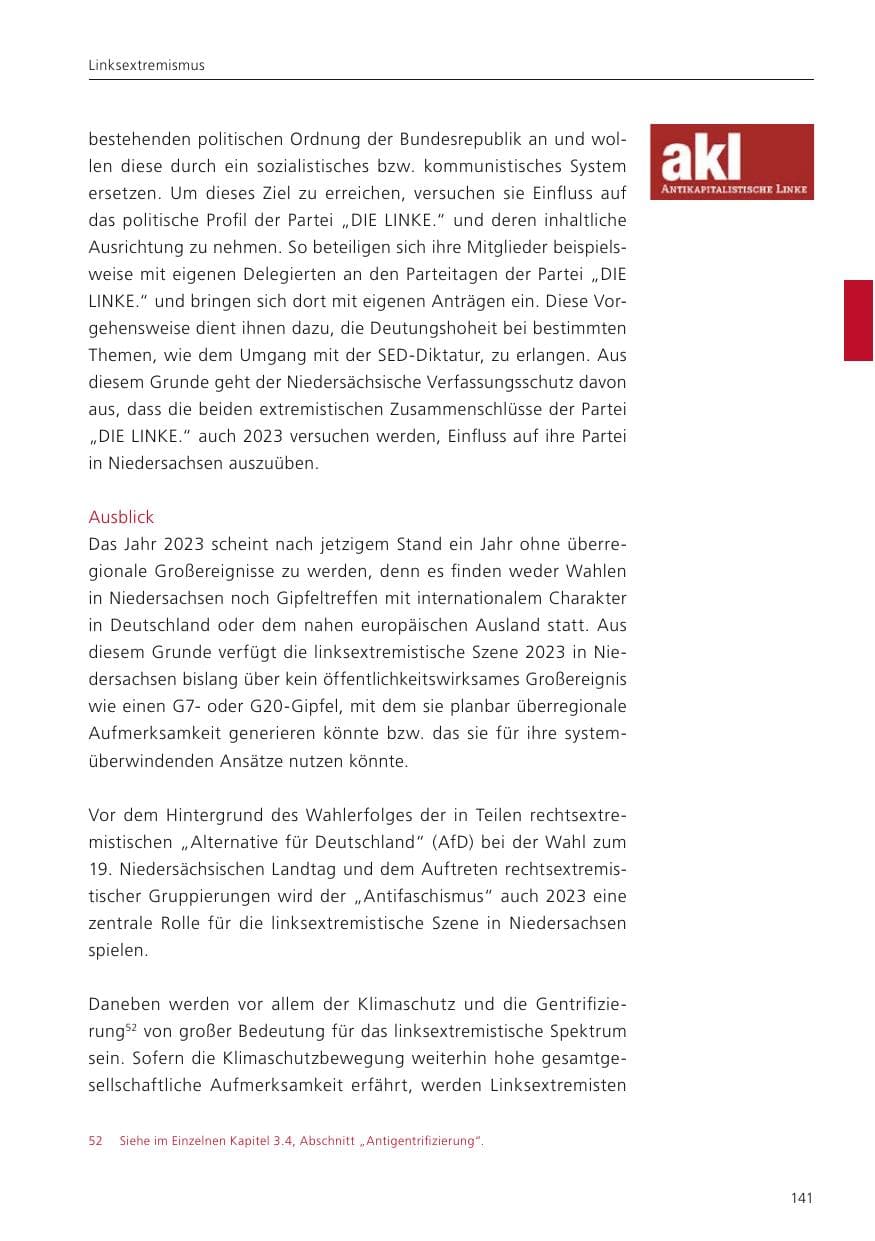 Seite 143 des Verfassungsschutzbericht 2022 Niedersachsen
