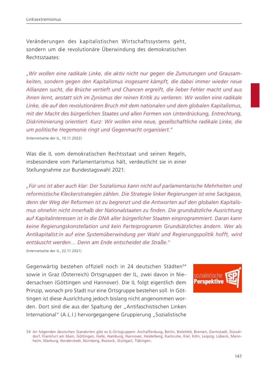 Seite 149 des Verfassungsschutzbericht 2022 Niedersachsen
