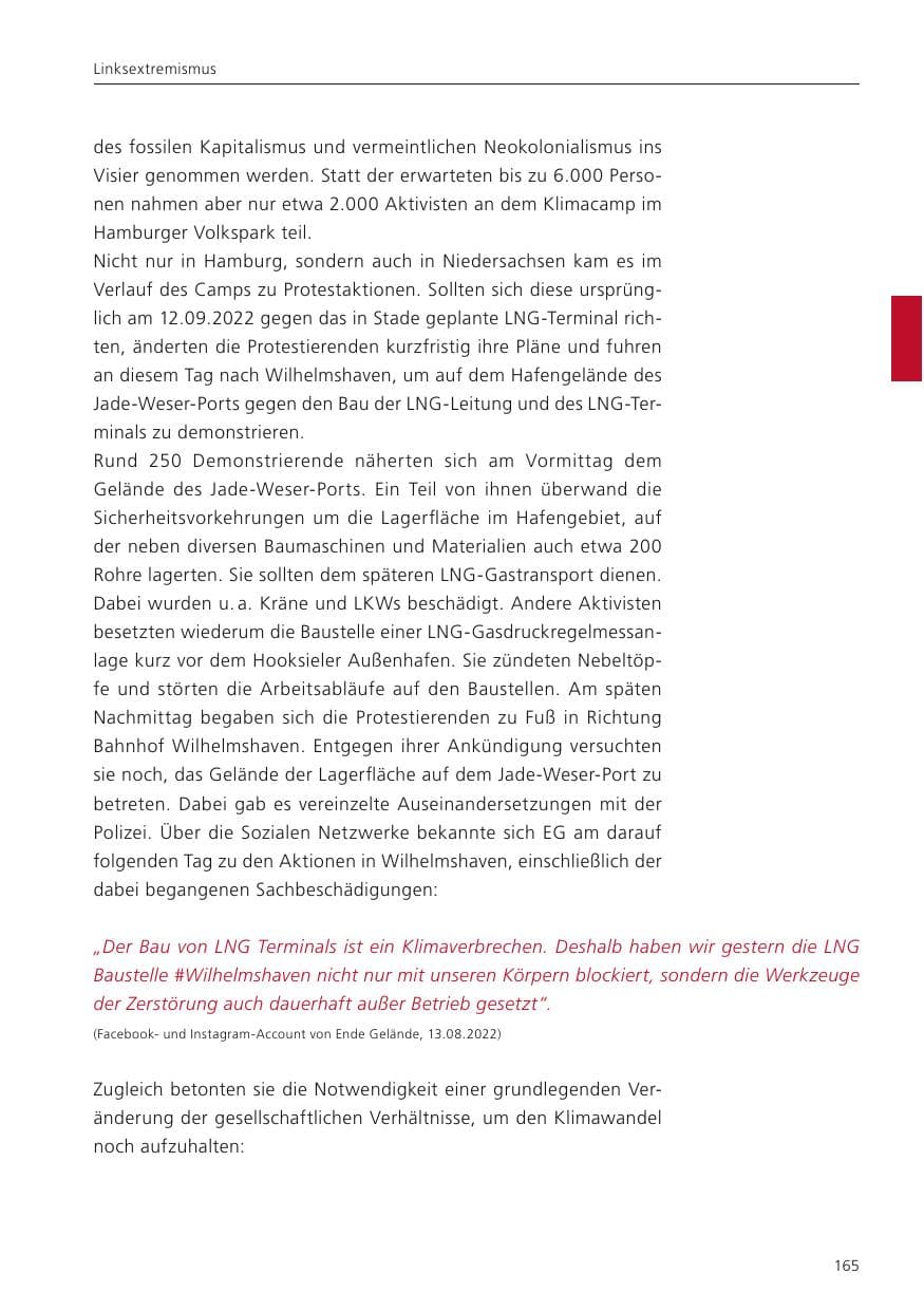 Seite 167 des Verfassungsschutzbericht 2022 Niedersachsen