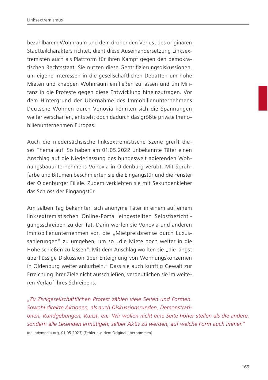 Seite 171 des Verfassungsschutzbericht 2022 Niedersachsen