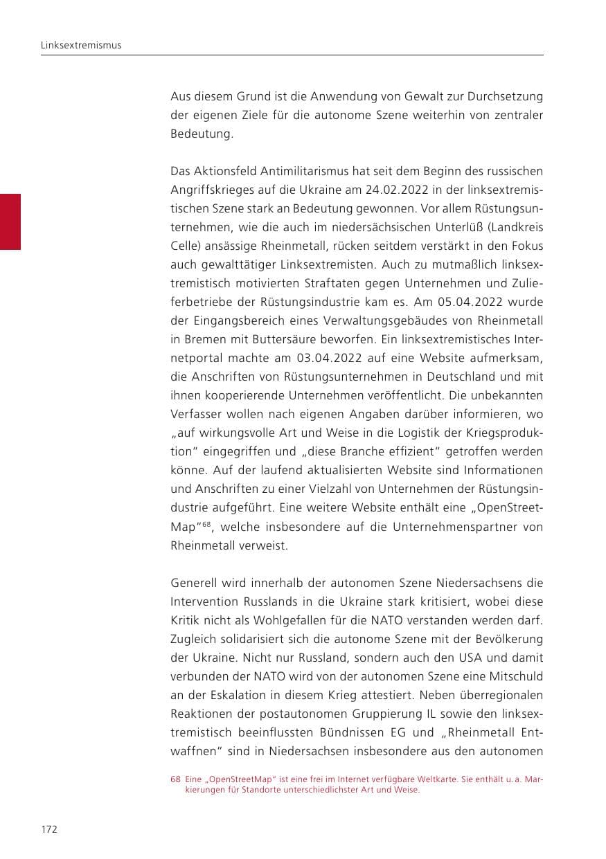 Seite 174 des Verfassungsschutzbericht 2022 Niedersachsen