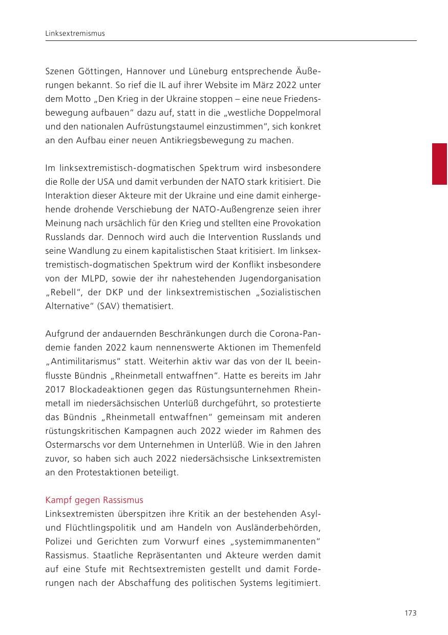 Seite 175 des Verfassungsschutzbericht 2022 Niedersachsen